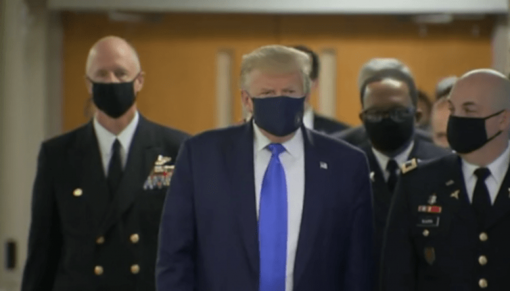 President Trump wearing mask at Walter Reed