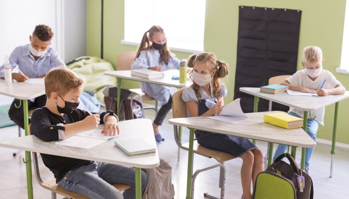 kids with face masks class